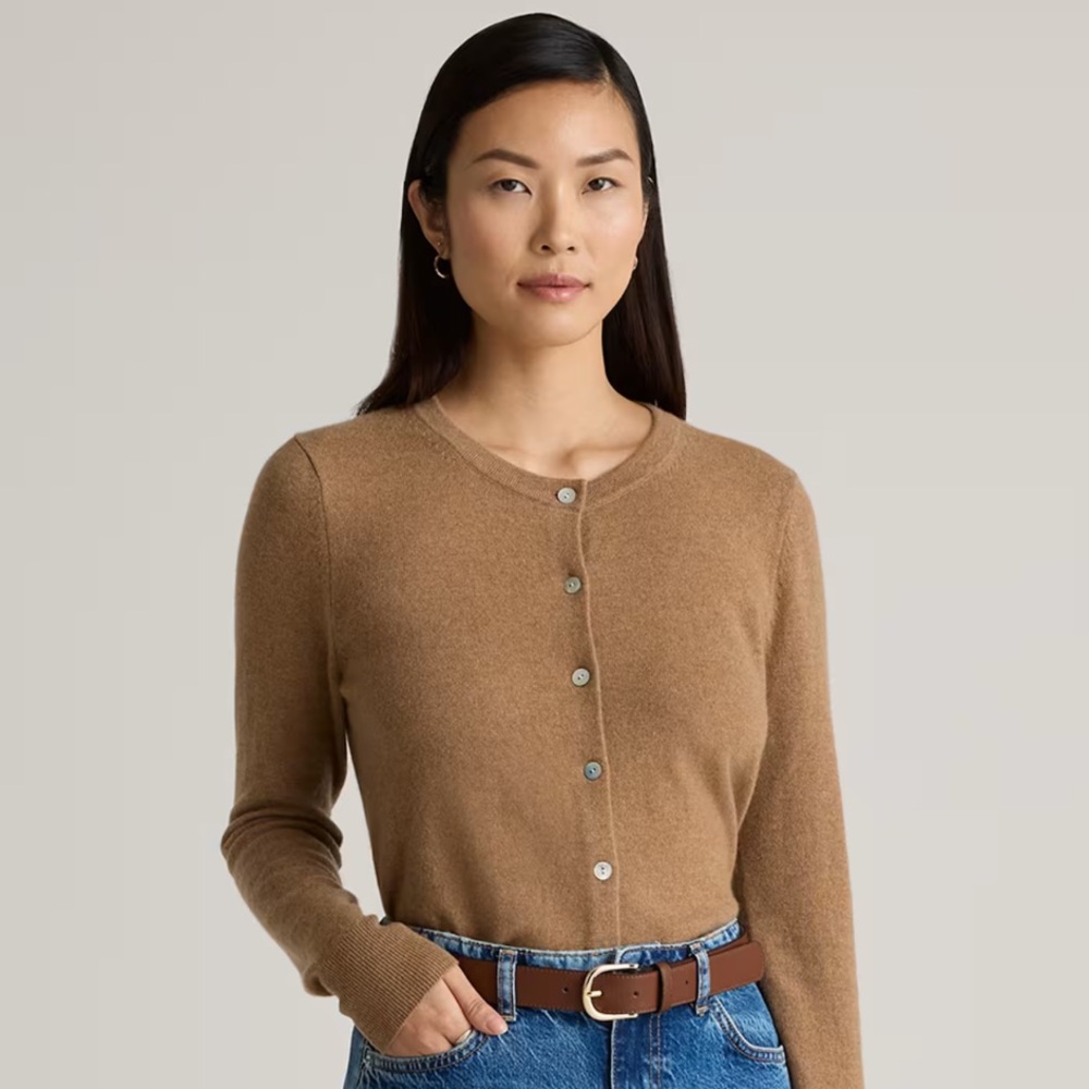 Quince Tan Cardigan Sweater with Fitted Silhouette